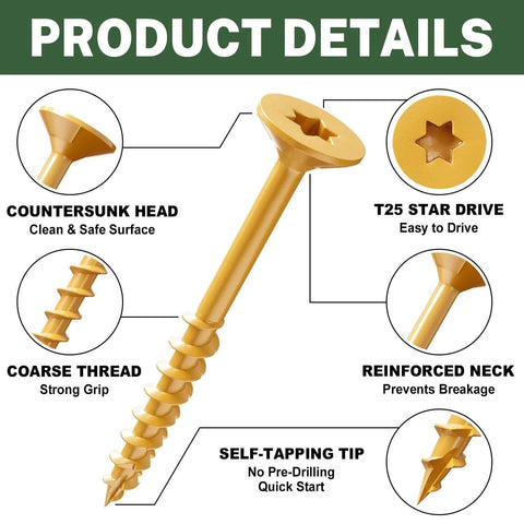 Diagram of one and a half inch exterior wood screws deck screws size 8 epoxy coated tan rust resistant for outdoor decking