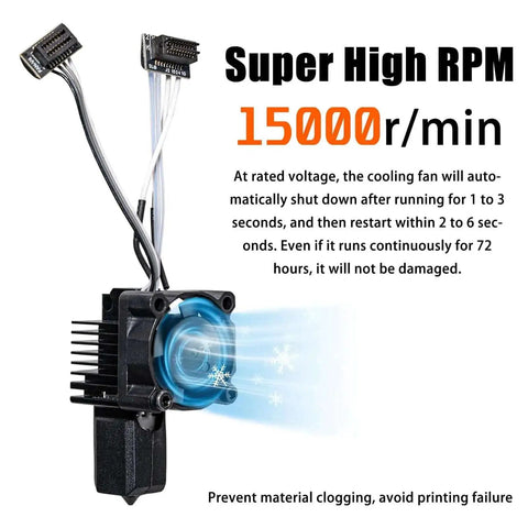 Pro Grade P1P P1S Hardened Steel Hotend Kit With Fan For P1 Series 3D Printer Replacement Nozzle 0.4mm showing high RPM fan