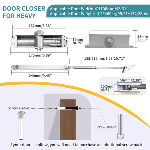 Medium Duty Hydraulic Door Closer For Commercial And Residential Use With Whisper Quiet Soft Close Technology dimensions