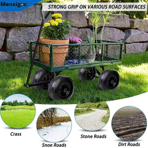Heavy Duty 10 Inch Flat Free Tire And Wheel Set For Hand Trucks Garden Wagons Carts And Dollies on a garden wagon with flowers