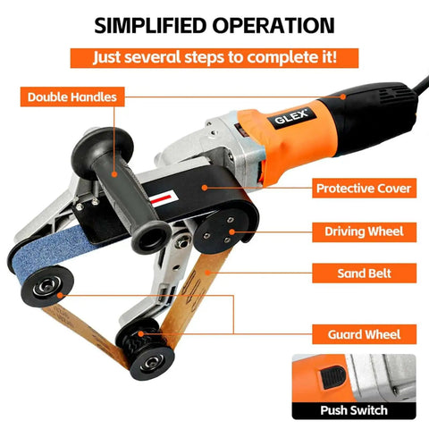 Beast Mode Pipe Polisher And Belt Sander For Stainless Steel Round Tubes 110V 800W Motor with aluminum oxide sanding belt shown