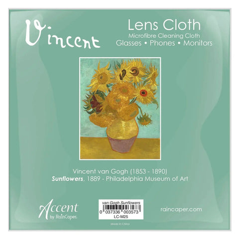 Microfiber Lens Cloth 6x6 For Glasses Phones Screens Van Gogh Sunflowers packaging with art print