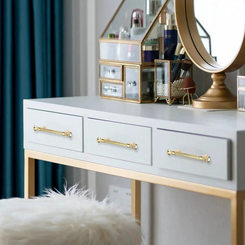 Gold Cabinet Pulls 4 Pack Crystal Dresser Drawer Handles Zinc Alloy 3.78 Inch Center To Center Modern Kitchen And Bathroom Hardware installed