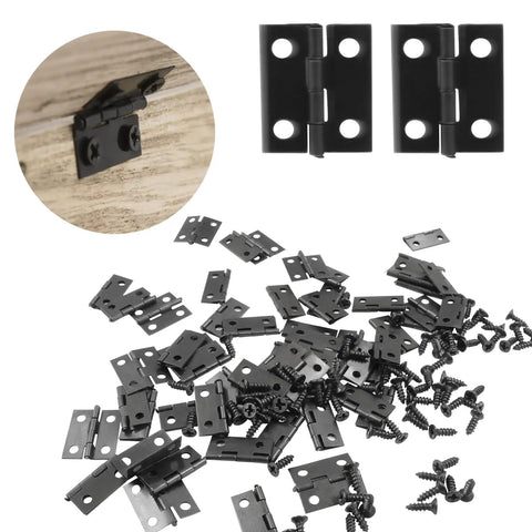 Black Mini Hinges Set 50 Pcs With 200 Tiny Screws for DIY Crafts Jewelry Box Dollhouse Picture Frame 18x15mm small hinges