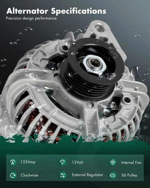 Front view of 132 Amp Beefed-Up High-Output 12V Alternator for Dodge Durango, Ram 1500, and Jeep Grand Cherokee models