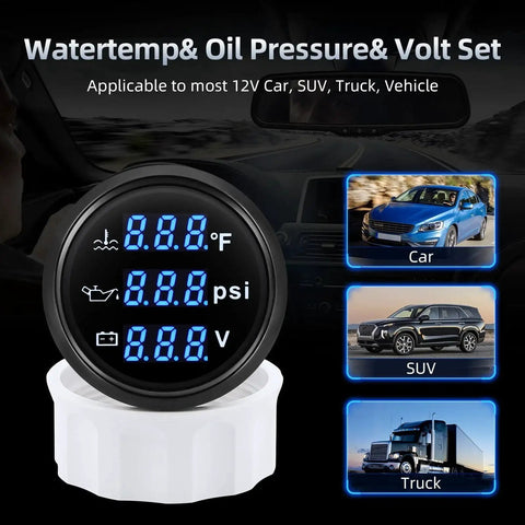 Triple Gauge Set 3 In 1 For Boats That Combines Oil Pressure Water Temperature And Voltmeter 52mm 2 Inch Marine Gauge Kit With Blue Backlight