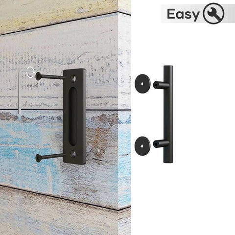 2 Pack 10 Inch Sliding Barn Door Handles And Pulls, Rustic Double Sided Hardware Set with matte black powder coat finish