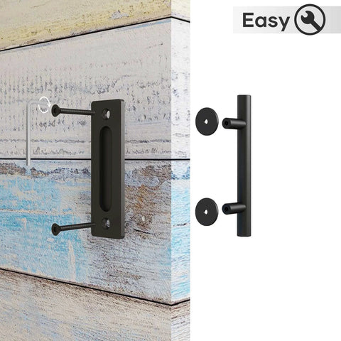 10 Inch Sliding Barn Door Handles And Pulls Set Rustic Double Sided Hardware Heavy Duty Matte Black Powder Coat Finish Easy Install Solid Steel Construction Smooth Edges Built To Last