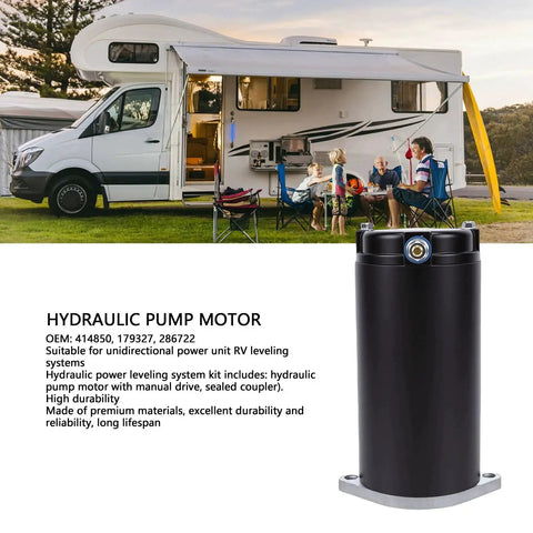 RV Leveling System Hydraulic Pump Motor OE Spec Replacement 414850 286722 in black, suitable for RV use.