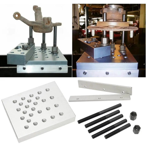 Universal Drill Press Support Block Plate Tool Set Kit for Bearing and Bushing Repair Removal and Installation 30 Ton Capacity shown
