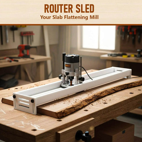Router Sled For Flattening Slabs 48 Inch With HDPE Benchtop Slab Flattening Jig Adjustable Trimming Planing Machine shown in workshop.