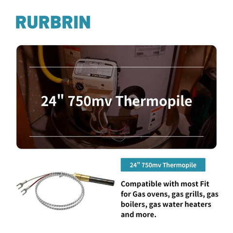 RURBRIN 24in 750mV Thermopile (2 pcs), aluminum body, for gas ovens and fireplaces.