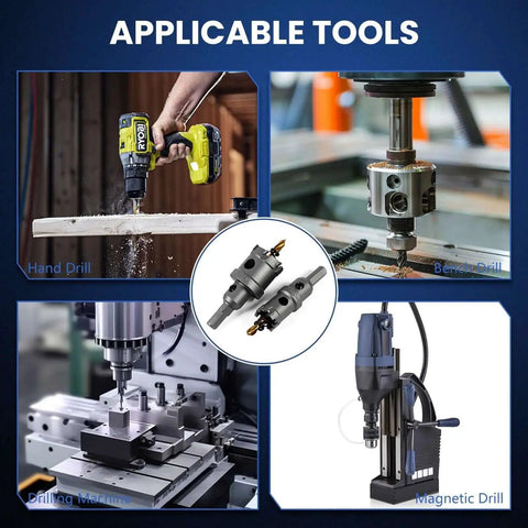 Collage of drilling tools for 16 Piece Heavy Duty Carbide Hole Saw Kit With Titanium Plated TCT Bits For Metal Wood Plastic Iron