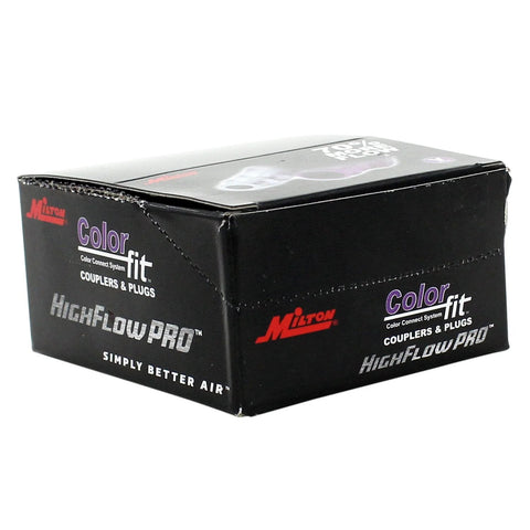 Box of 20 Milton ColorFit HighFlowPRO plugs, V-style purple, 1/4 in NPT male.