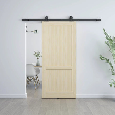 6 Ft Sliding Barn Door Hardware Kit With Top Mounted Track For Aluminum Glass Doors installed on light wood door