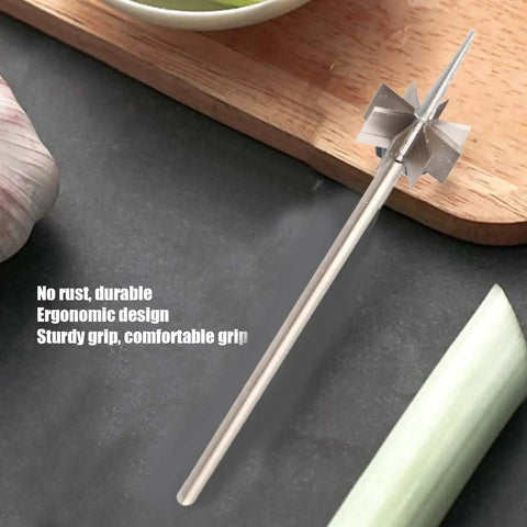 Multifunction Onion Cutter And Veggie Slicer With Ergonomic Stainless Steel Blade resting on kitchen counter