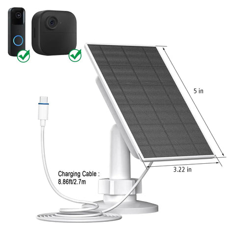 2W Solar Panel For Blink Outdoor 4 Camera And Video Doorbell USB C Solar Charger with 8.86 ft Cable and Adjustable Mount