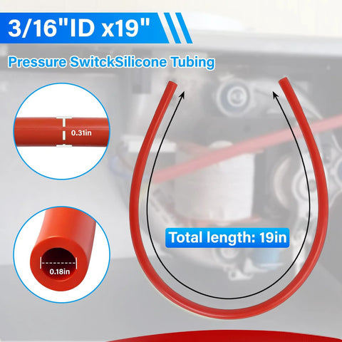 High-temp silicone tubing, 3/16 in ID x 19 in, red furnace pressure switch hose for Rheem/Ruud/Goodman/WeatherKing.
