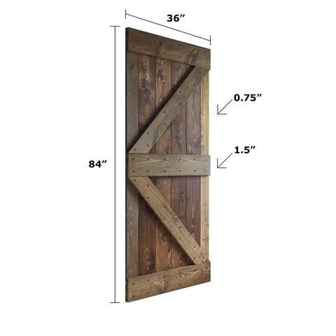 36 In By 84 In Knotty Pine Sliding Barn Door Kit With Hardware In Kona Coffee Smoky Gray Dope Finish, side view