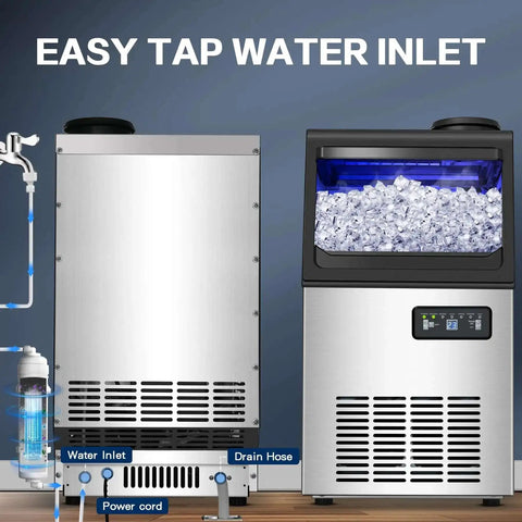 Commercial Ice Maker Machine Delivers 110 Lbs Per Day With Undercounter Or Freestanding Design 22 Lbs Storage Bin Stainless Steel