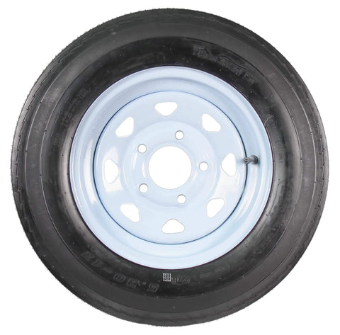 Two-Pack Trailer Tires On Rims 5.30-12 5 Lug Bolt Pattern White Spoke Wheel, 12-Inch Rim, front view