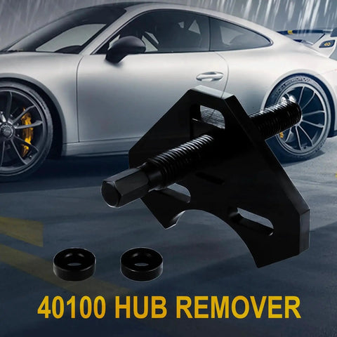 Universal Wheel Bearing Hub Removal Tool Kit For Cars And Trucks on display with car in background
