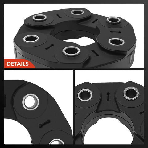 A-Premium drive shaft coupler, flex joint propshaft coupling, black metal with four bolt holes and center bore