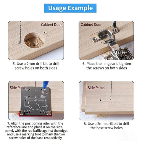 Usage example of Precision Cabinet Locator Kit For Door Hinge Alignment With Pro Adjustable Template Jig in action