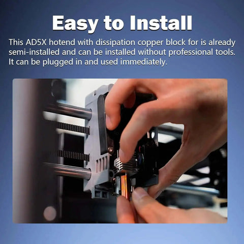 Installation of Fits AD5X 3D Printer Upgraded 0.4mm All Metal Hotend Nozzle Kit, showing hands fitting hotend to printer.