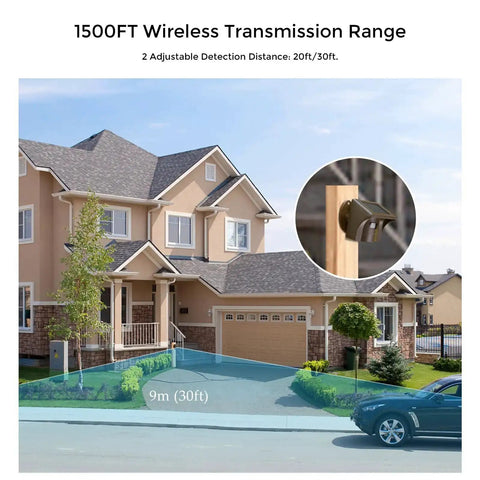 Solar Powered Driveway Alarm System With 2.4G Wi-Fi Real Time App Alerts Push Notifications Outdoor Motion Sensor installed on driveway