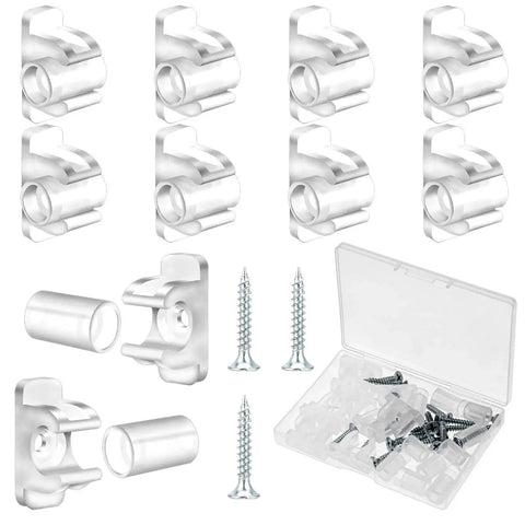 10 Pairs False Drawer Front Clips With Screws For Cabinet Installations, clear plastic clips and screws with storage case.