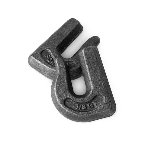 6-Pack Three Eighths Inch Weld-On Forged Clevis Grab Chain Hooks Set Heavy Duty Grade 70 Utility Hooks shown close-up