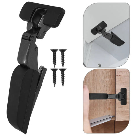 Soft Close Kitchen Cabinet Hinges With Silent Damping For Concealed Doors, black, side view installed, with screws