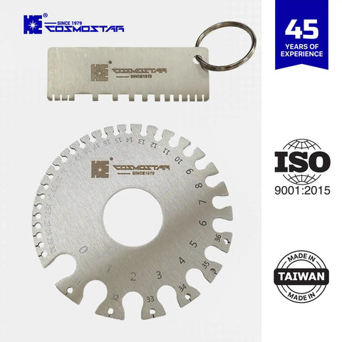 Precision Welding Gauge Set For Dead On Wire And Sheet Thickness 25 To 3000 Um Wet Film Comb And Dual Sided Round Wire Cable Gauge Stainless Steel Two Pack By Cosmostar, showing dual-sided stainless steel gauges.