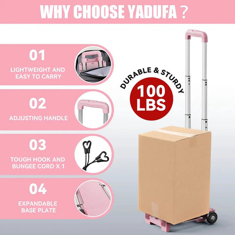 Ultra Lightweight Foldable Hand Truck Dolly With Dual Wheel Tank Wheels And Expandable Base Plate, durable 100 lbs