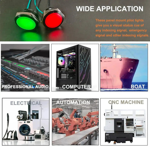 Green LED Indicator Light 110 To 220V AC Metal Built To Last Waterproof IP67 Raised Head With Wire for various applications