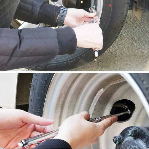 ATsafepro truck tire pressure gauge, pen-style metal body, dual-head, pack of 2
