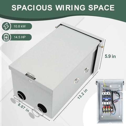 Heavy Duty 14.5 HP 3 Phase Magnetic Motor Starter For 208 240V Systems, 10.8kW, 28 To 45 Amp, spacious wiring space shown