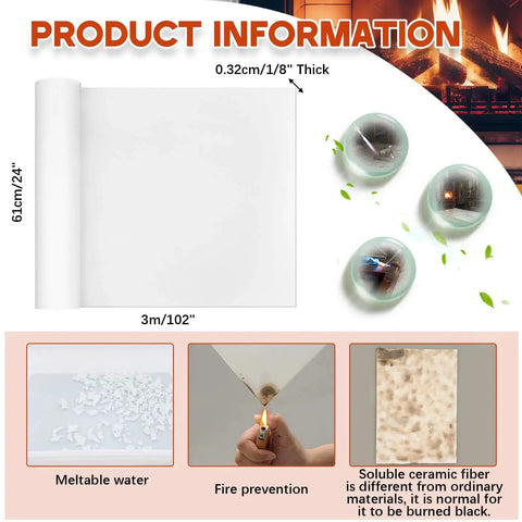 High Temperature Gasket Paper Ceramic Fiber Alternative 2100F Rated One Eighth Inch Thick 24 Inch By 102 Inch Sheet features and uses