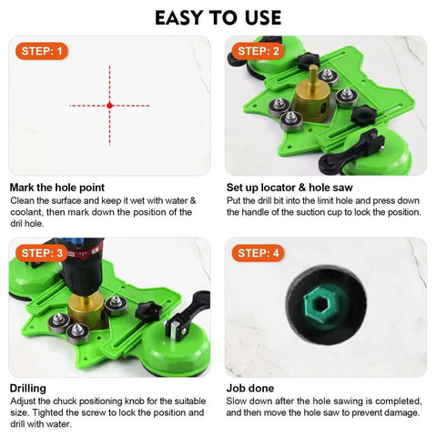 Instructions for using Diamond Hole Saw Kit For Ceramic Tile Glass Porcelain Marble And Granite, 10 Pcs Dry And Wet Core Bits With Double Suction Cups, Brazed Diamond Technology For Fast Clean Cuts, Pro Grade Set For Renovations MARSBASE.