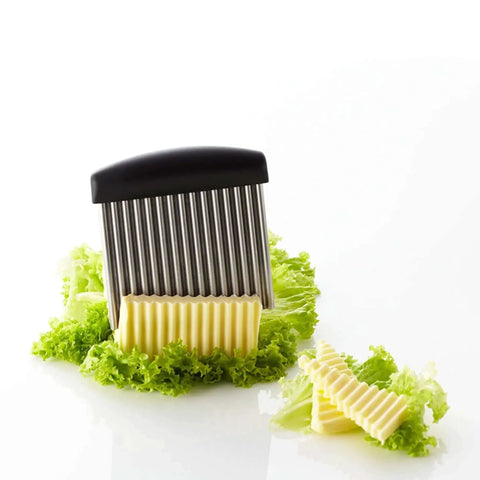 Triangle Crinkle Cutter With Ultra Sharp Stainless Steel Creates Julienne Strips Waffle Cuts And Fancy Wavy Edges GreenGrip Handle