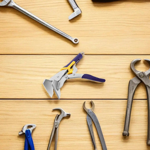 Sheet Metal Hand Seamer Pliers Built Tough Straight Jaw Metal Bending Tool With Non Slip Grippy Ergonomic Handle for HVAC Jobs on wooden surface