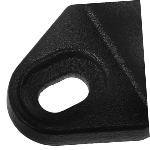 Close-up of black steel Sliding Barn Door Floor Guide Rail Low Profile Hardware Swing Stopper, No Fuss Install With All Tools Included.