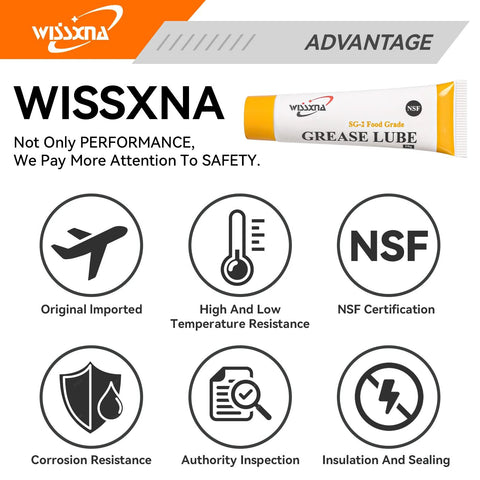 Wissxna silicone grease tubes, food-grade sanitary lubricant, two 10 g tubes, Amazon brand.