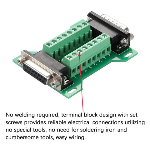 Two Piece DB15 Breakout Board With Both Male And Female DB15 Connectors For RS232 DSUB Serial To 15 Pin Port Terminal Adapter Module
