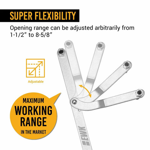 EWK universal camshaft pulley holder tool with adjustable metal arms for timing belt, cam gear and pulley service
