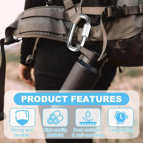 10 Pack 1.5 Inch 304 Stainless Steel Quick Links Locking Carabiner Chain Repair Links attached to backpack outdoors