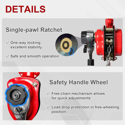 Side view of Half Ton Manual Lever Chain Hoist With 360 Degree Rotating Hooks G80 Chain showing ratchet and handle details.
