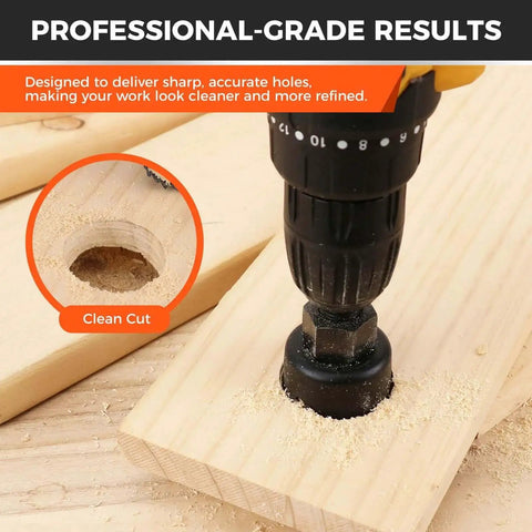 8 Piece Hole Saw Kit With Sizes 1 To 2 1/8 Inches For Soft Wood Plywood And PVC, drilling clean hole in wood with drill bit attached