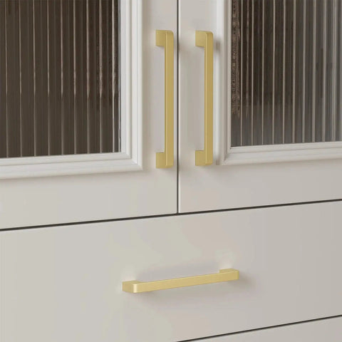 5 Pack 8 Inch Brushed Gold Cabinet Handles Center To Center Drawer Pulls on white cabinet doors and drawer